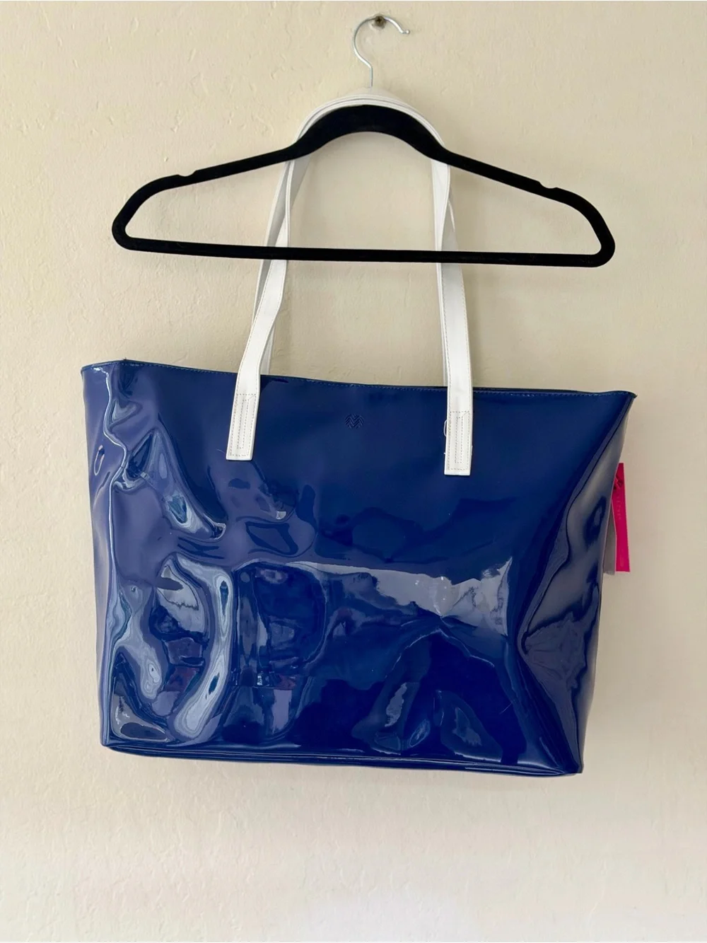 NWT Macbeth Collection By Margaret Josephs Navy Blue Patent BEACH Tote Bag